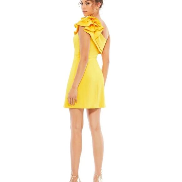 Mac Duggal 55286 Lemon One Shoulder Ruffle Mini Sheath Cocktail Dress New 2 - Picture 5 of 7